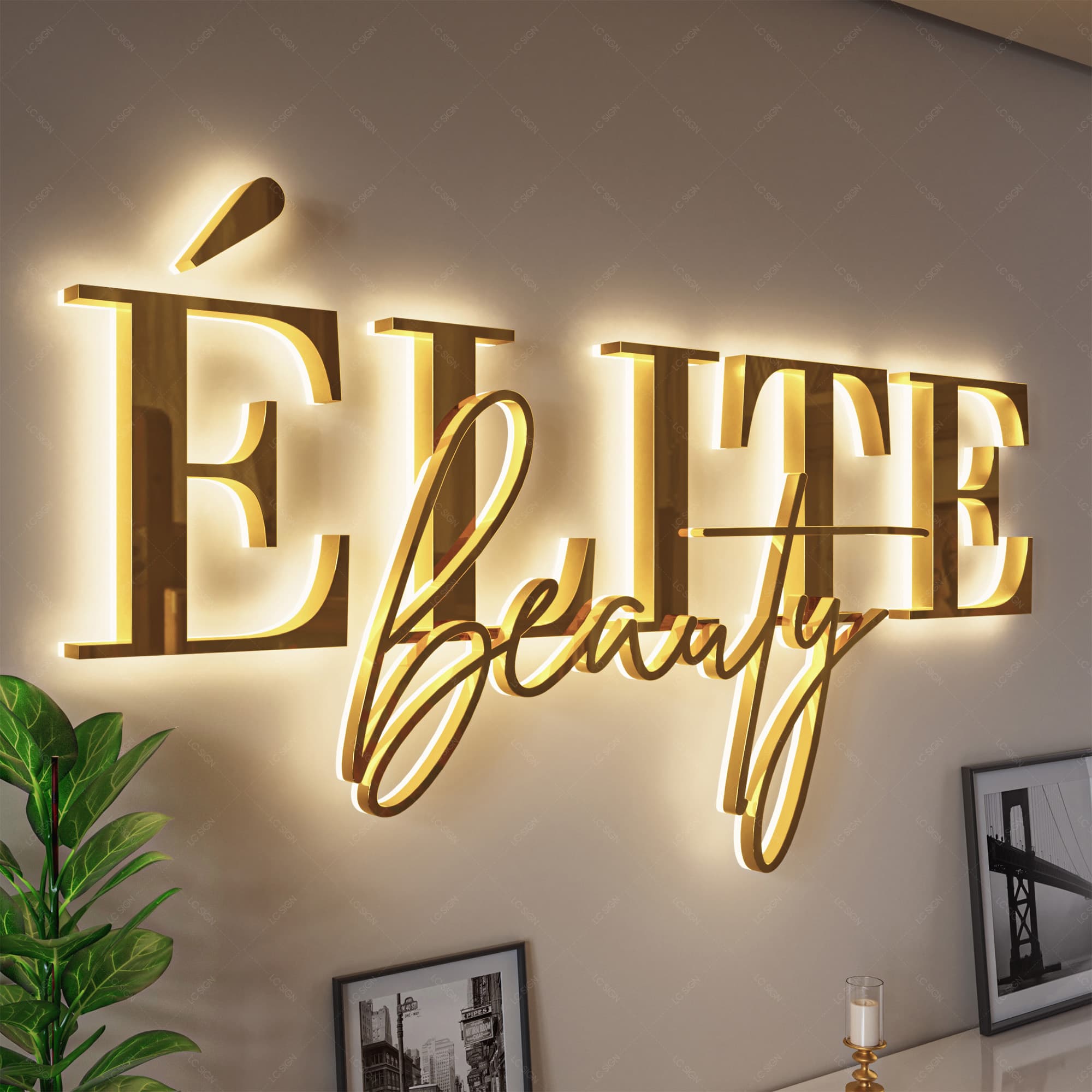 3D Golden Steel Backlit Letters
